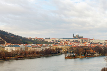 Obraz premium Prague, Czech Republic, Old Town in a retro style winter, cold toning. color images of Europe with space for text.