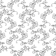 seamless black on white flowers pattern