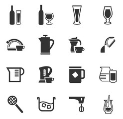 Utensils for the preparation of beverages icons set
