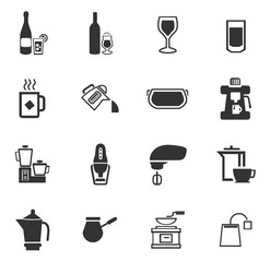 Utensils for the preparation of beverages icons set