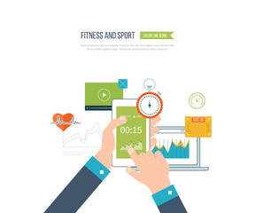 Vector mobile phone - fitness app concept on touchscreen.
