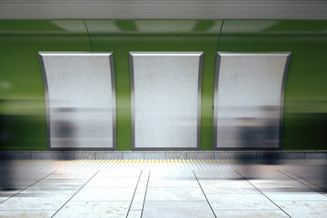 Interior subway station with blank billboards, mock up