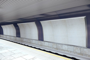 Subway station with blank billboards, mock up