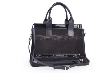 Dark reptile leather women handbag isolated