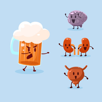 Beer and Alcohol Harm. Vector Illustration Set