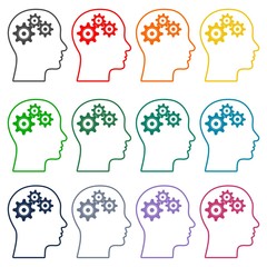 Gear in head icons set 