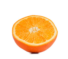 Half orange fruit on white background, fresh and juicy