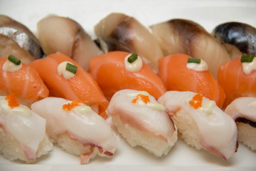 Various sushi on the  platter