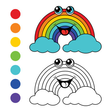 Coloring book rainbow, kids layout for game. vector illustration