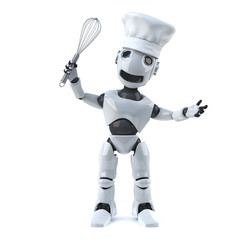 3d Robot chef with whisk and chefs hat