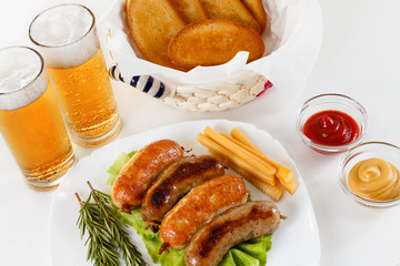 Roast beef or chicken sausage on a plate