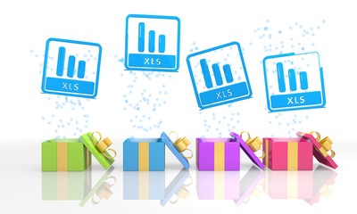 isolated present boxes with xls icon