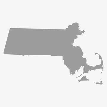 Map the State of Massachusetts in gray on a white background