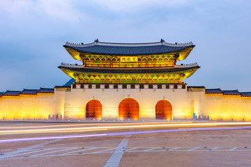 Korea,Gyeongbokgung palace at night in Seoul, South Korea.