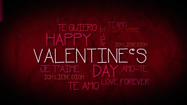 Happy valentine's day romantic love message text animation words tag cloud valentines red quotes international languages 
