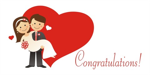 Plantilla para invitación de boda. Ilustración de recién casados