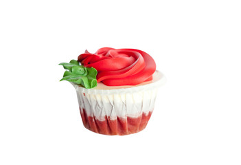 red rose cupcake isolated on white background