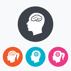 Head with brain icon. Male and female human symbols.