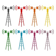 Communication antenna tower icons set