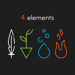 Vector Nature basic elements icons: Water, Fire, Earth, Air.