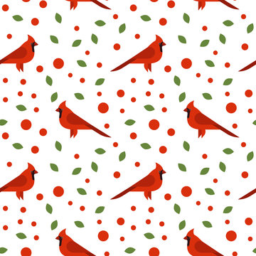 Vector seamless pattern with beautiful cardinals