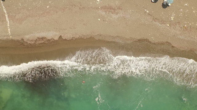 Stunning aerial drone shot along a beach in Cyprus
