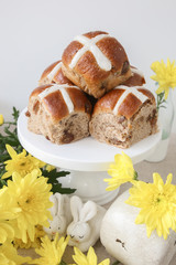 Easter Hot cross buns, selective focus