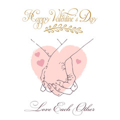 Valentine concept. Vector illustration showing of a couple holding hands, framed by a heart