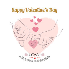 Valentine concept. Vector illustration showing of a couple holding fingers, framed by a heart