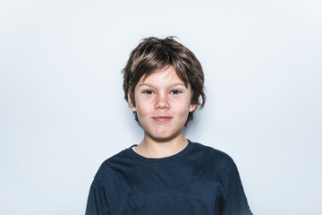 Portrait of Cute Cheerful Kid on White Background