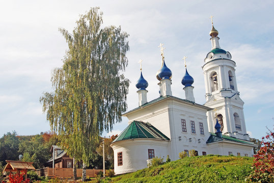 View of Ples town, Russia. Saint Barbara church