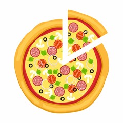 Pizza in flat style isolated on white background. Icon food silhouette. Vector illustration