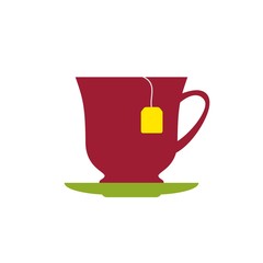 Cup with Tea Bag in flat style. Vector illustration
