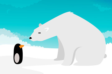 Fototapeta premium Polar bear vs Penguins vector illustration