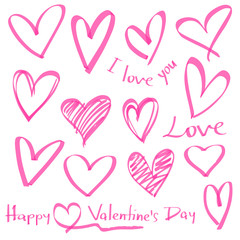 highlighter series, set of hand drawn vector hearts, color can be change by one click