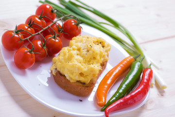 English style scrambled eggs on toast
