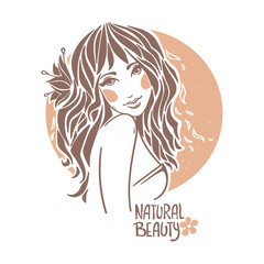 handdrawn vector portrait of beautyful girl with flower 