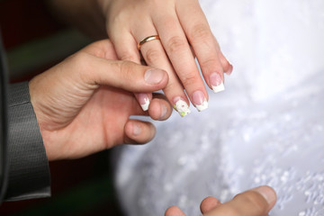 hands of the bride and groom together