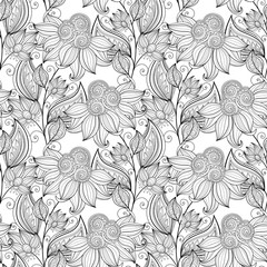 Vector Seamless Monochrome Floral Pattern