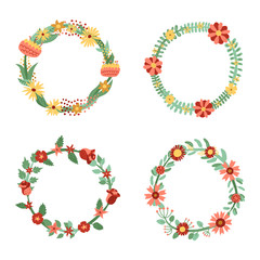 Floral circle frames vector set. Cartoon vintage style. Perfect for your design!