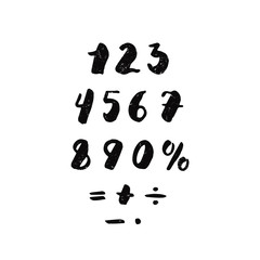 Numbers and arithmetic signs ink handwritten textured lettering. Hipster and vintage style. Perfect for your design!