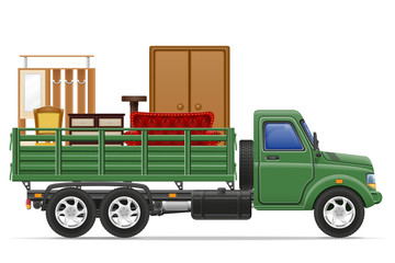 cargo truck delivery and transportation of furniture concept vec