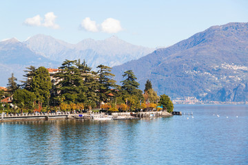View of Menaggio town. Lake and mountains. Como Lake, Italy.