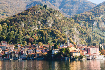 Fototapeta na wymiar View of Varenna town. Lake and mountains. Como Lake, Italy.