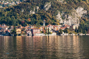 Fototapeta na wymiar View of Varenna town. Lake and mountains. Como Lake, Italy.