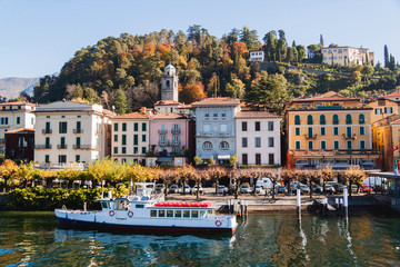View of Bellagio town. Lake and mountains. Como Lake, Italy.