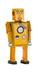 Retro Yellow Robot isolated on White Background