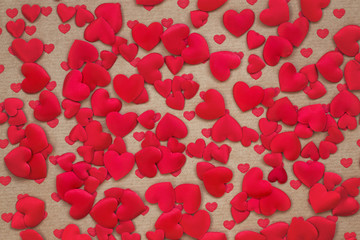 Valentines Day hearts background. Toned, copy space, soft focus