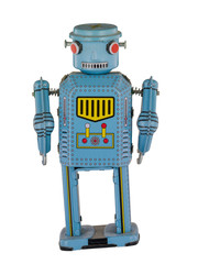 Retro Blue Robot isolated on White Background