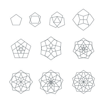 pentagon contour various sacred geometry set.